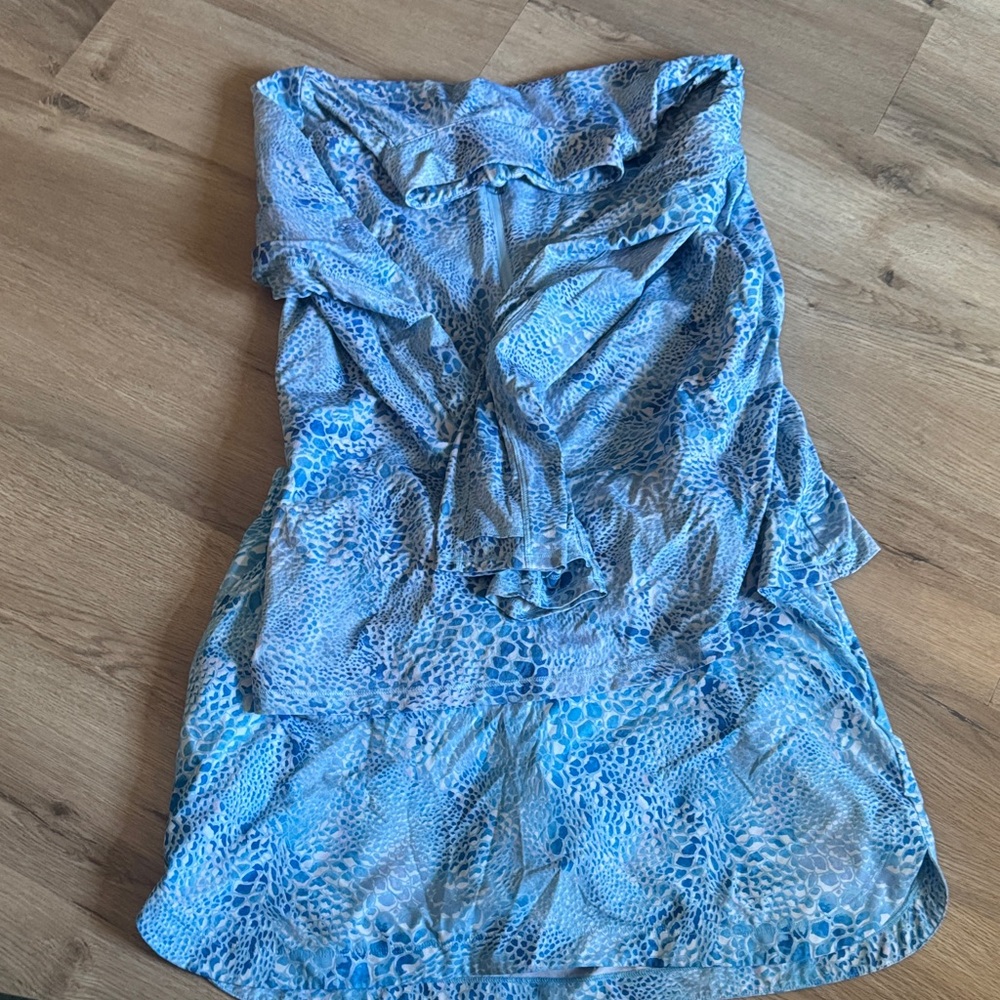 Blue Printed Strapless Women’s Dress